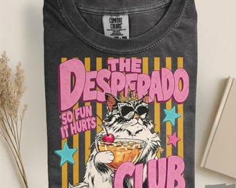 Camiseta sin mangas Comfort Colors Desperado Club, camiseta con estampado de gato del oeste vintage