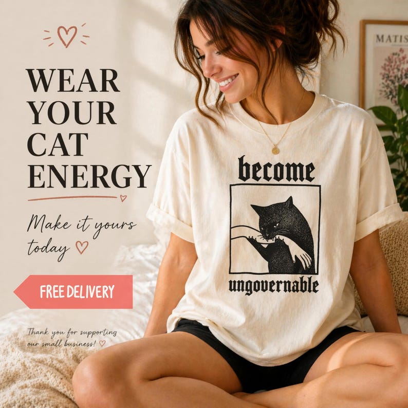 Become Ungovernable Funny Graphic Cat Biting Hand T-shirt, Vintage Graphic Tee, Silly Cats Shirt, Comfort Colors, Unisex Cotton, Gag Gifts image 6