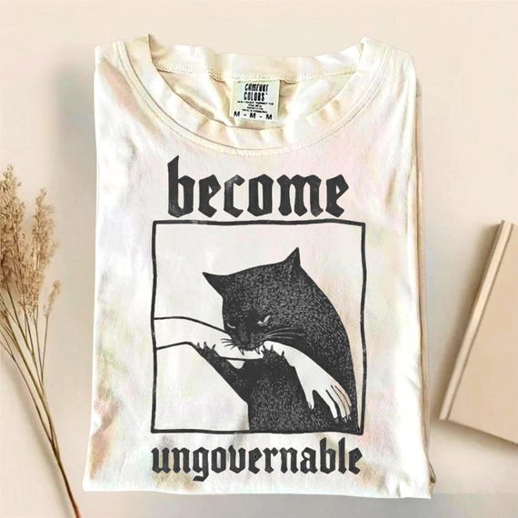 Become Ungovernable Funny Graphic Cat Biting Hand T-shirt, Vintage Graphic Tee, Silly Cats Shirt, Comfort Colors, Unisex Cotton, Gag Gifts