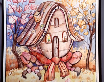 Baba Yaga House Art Print: Whimsical Slavic Folklore Illustration, Fairy Tale Chicken Legs Hut