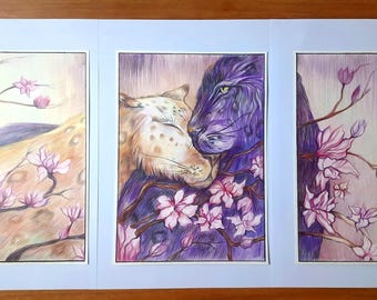 Tenderness. Triptych Original Set of HandDrawn Artworks