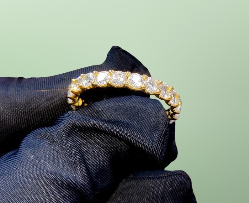 Round Cut Moissanite Eternity Band Ring, 14K Yellow Gold Plating, 925 ...