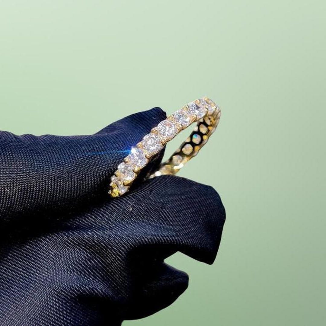Round Cut Moissanite Eternity Band Ring, 14K Yellow Gold Plating, 925 ...