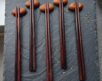 Handcrafted rosewood chopsticks and chopstick holder, Natural Wooden Chopsticks, Reusable Dining Utensils, Eco Friendly Kitchenware