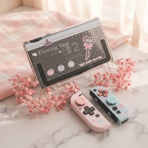 Kawaii Switch 2 Case, OLED Switch Pastel Pink Blue Ice Cream Protective Cover, Frosted Clear or White Back Shell, Star & Swirl Thumb Grips