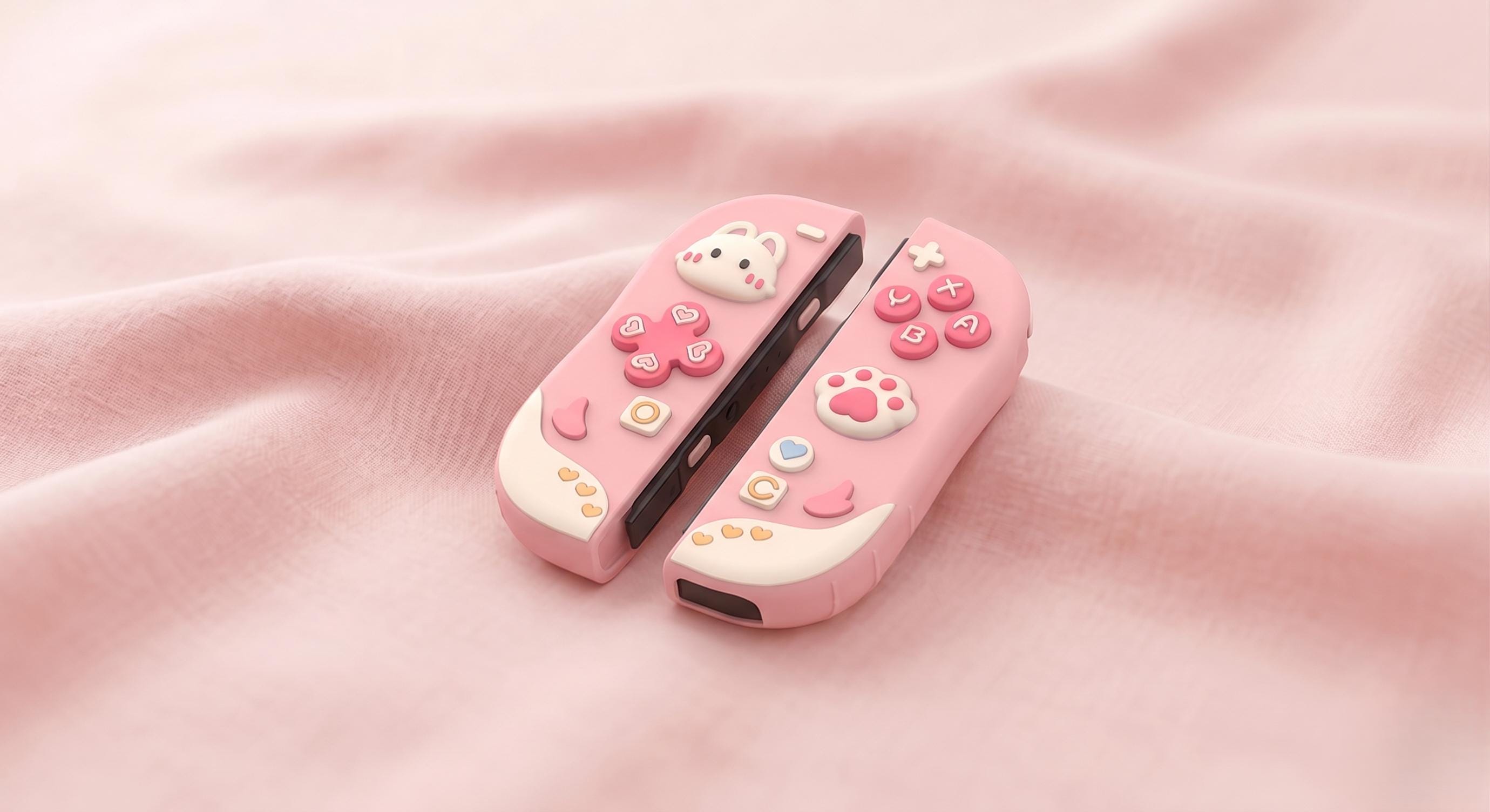 Nintendo Rabbit Pink Switch 2 Silicone Case Set Screen Protector, Kawaii Pink Bunny Soft ...