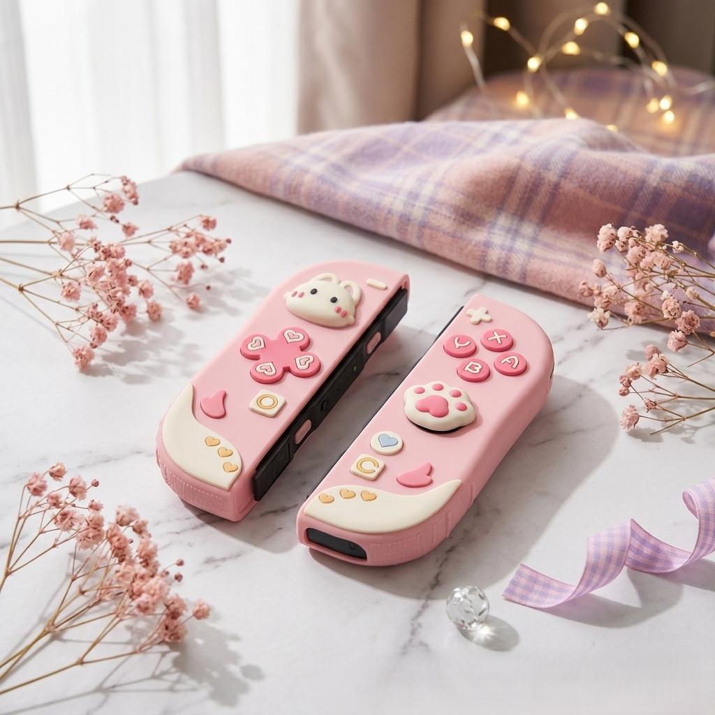 Nintendo Rabbit Pink Switch 2 Silicone Case Set Screen Protector, Kawaii Pink Bunny Soft ...