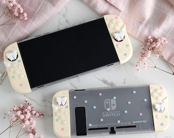 Switch 2 Case Kawaii Star Klar, süße Nintendo Switch 2 Skin Soft Cover OLED, Switch 2 Griffe Bow Thumb Caps Displayschutz Gamer Geschenk