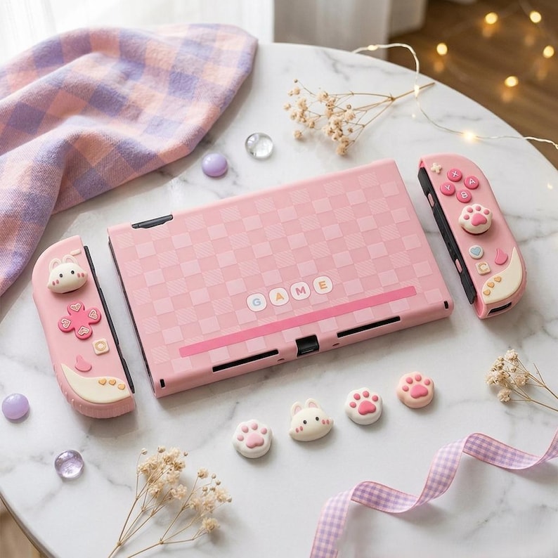 Nintendo Rabbit Pink Switch 2 Silicone Case Set Screen Protector, Kawaii Pink Bunny Soft ...