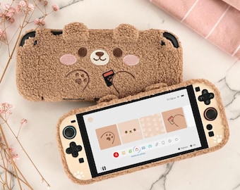 Kawaii-Bären-Plüschhülle für Nintendo Switch 2, niedliche, flauschige Schutzhülle, weiches Zubehör für die Switch 2, flauschige Schutzhülle, Geschenk für Gamer