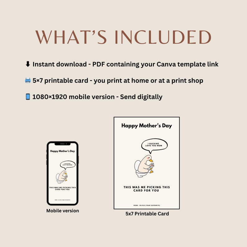 Funny Mothers Day Card for Mom | Printable Digital Canva Template ...