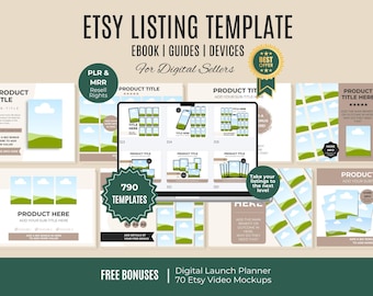 Etsy Listing Mockup Templates Bundle | eBook, Device, Video Mockups, DFY Canva Editable (Digital Download)