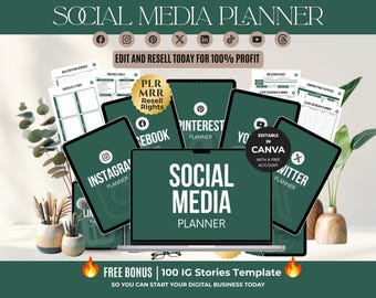 Social Media Planner Bundle, Editable Canva Content Kit (Digital Download)