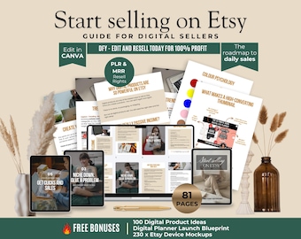 EtsyセラーガイドPLR + デジタル商品アイデア100選、SEO対策、ニッチ市場アイデア（デジタルダウンロード）