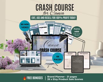 CanvaクラッシュコースPLR、Etsyセラー向けDFYガイド、編集可能なテンプレートデジタルダウンロード＋ボーナス