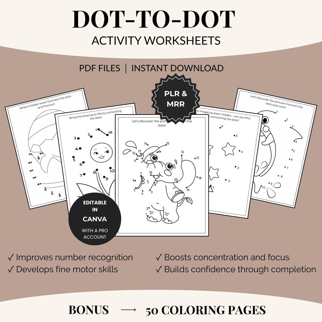 Dot to Dot Activity Worksheets for Kids Ages 3-5, Editable Canva (PDF ...