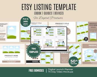 Etsy Listing Mockup Templates Bundle | eBook, Device, Video Mockups, DFY Canva Editable (Digital Download)