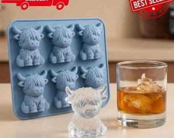 Molde de silicona para cubitos de hielo con forma de vaca de las Tierras Altas (6 cavidades)