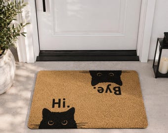 Zerbino con simpatico gatto "Ciao arrivederci" | Divertente zerbino di benvenuto con gatto | Regalo per amanti dei gatti | Regalo per l'inaugurazione della casa | Decorazione per amanti degli animali domestici | Zerbino per la porta d'ingresso