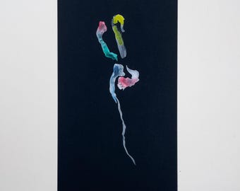 Obra de arte original en acuarela: figura abstracta sobre cartulina negra.