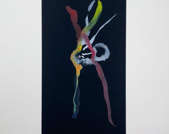 Obra de arte original en acuarela: figura abstracta sobre cartulina negra.