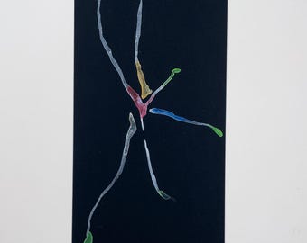 Obra de arte original en acuarela: figura abstracta sobre cartulina negra.
