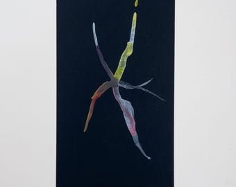 Obra de arte original en acuarela: figura abstracta sobre cartulina negra.