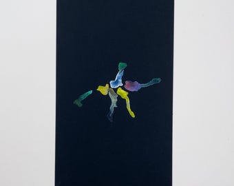 Obra de arte original en acuarela: figura abstracta sobre cartulina negra.