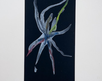 Obra de arte original en acuarela: figura abstracta sobre cartulina negra.