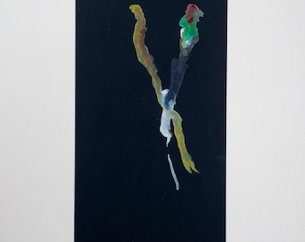 Obra de arte original en acuarela: figura abstracta sobre cartulina negra.