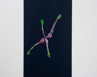 Obra de arte original en acuarela: figura abstracta sobre cartulina negra.