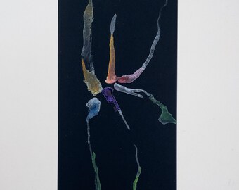 Obra de arte original en acuarela: figura abstracta sobre cartulina negra.