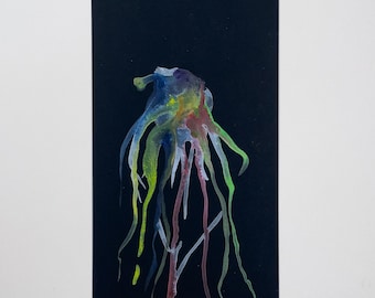 Obra de arte original en acuarela: figura abstracta sobre cartulina negra.