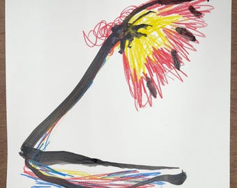 Obra de arte original: Lápiz, acuarela, tinta china, abstracto, firmado, sin enmarcar.
