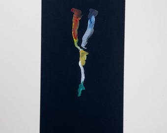 Obra de arte original en acuarela: figura abstracta sobre cartulina negra.