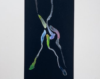 Obra de arte original en acuarela: figura abstracta sobre cartulina negra.