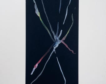 Obra de arte original en acuarela: figura abstracta sobre cartulina negra.