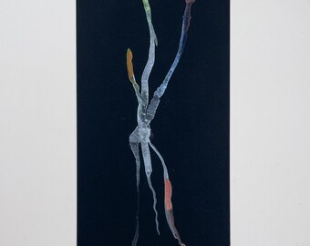 Obra de arte original en acuarela: figura abstracta sobre cartulina negra.