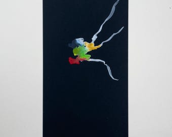 Obra de arte original en acuarela: figura abstracta sobre cartulina negra.