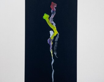 Obra de arte original en acuarela: figura abstracta sobre cartulina negra.