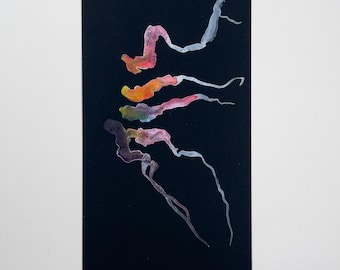 Obra de arte original en acuarela: figura abstracta sobre cartulina negra.
