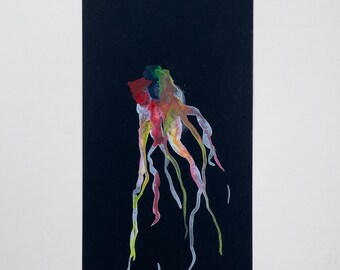 Obra de arte original en acuarela: figura abstracta sobre cartulina negra.