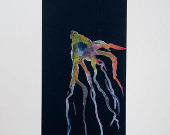 Obra de arte original en acuarela: figura abstracta sobre cartulina negra.
