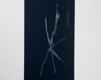 Obra de arte original en acuarela: figura abstracta sobre cartulina negra.
