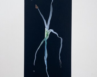 Obra de arte original en acuarela: figura abstracta sobre cartulina negra.
