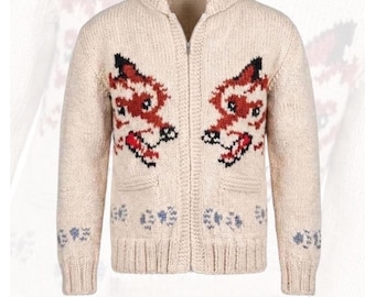Cárdigan de punto con diseño de lobo, estilo urbano nórdico, chaqueta de mezcla de lana con cremallera, ropa de invierno unisex.