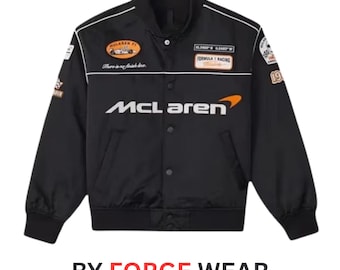 Giacca bomber vintage McLaren Racing, abbigliamento streetwear da motorsport, giacca con bottoni a pressione ricamati, cappotto unisex
