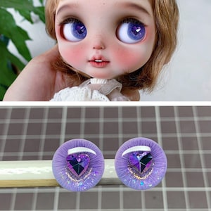Blythe docka ögonchips, lila hjärtdesign, handgjort tillbehör (icke-magnetiskt)