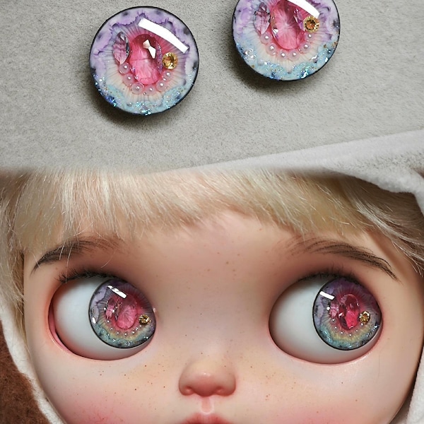 Handmade magnetic eye chips for Blythe dolls – Pearl, crushed diamond, and glitter series.