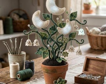 Moon Blossom Ghost Plant Crochet Pattern (PDF), Whimsical Amigurumi Decor